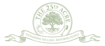 The 25th Acre logo with a tree emblem and ribbon reading “Departing the land, returning the flavors”