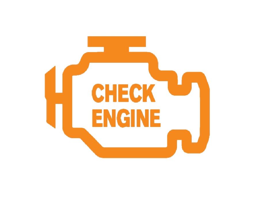 An orange check engine symbol on a white background