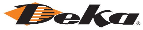 A close up of the deka logo on a white background