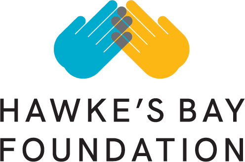 The Hawkes Bay Foundation logo with a blue and a yellow hand, overlapping each other above the nam