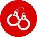 A pair of handcuffs in a red circle.