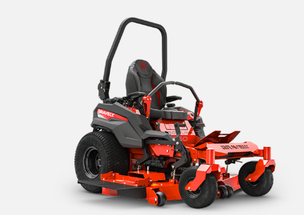 Red and black zero-turn lawn mower on a white background. The mower has a high-back seat, roll bar, and a cutting deck.