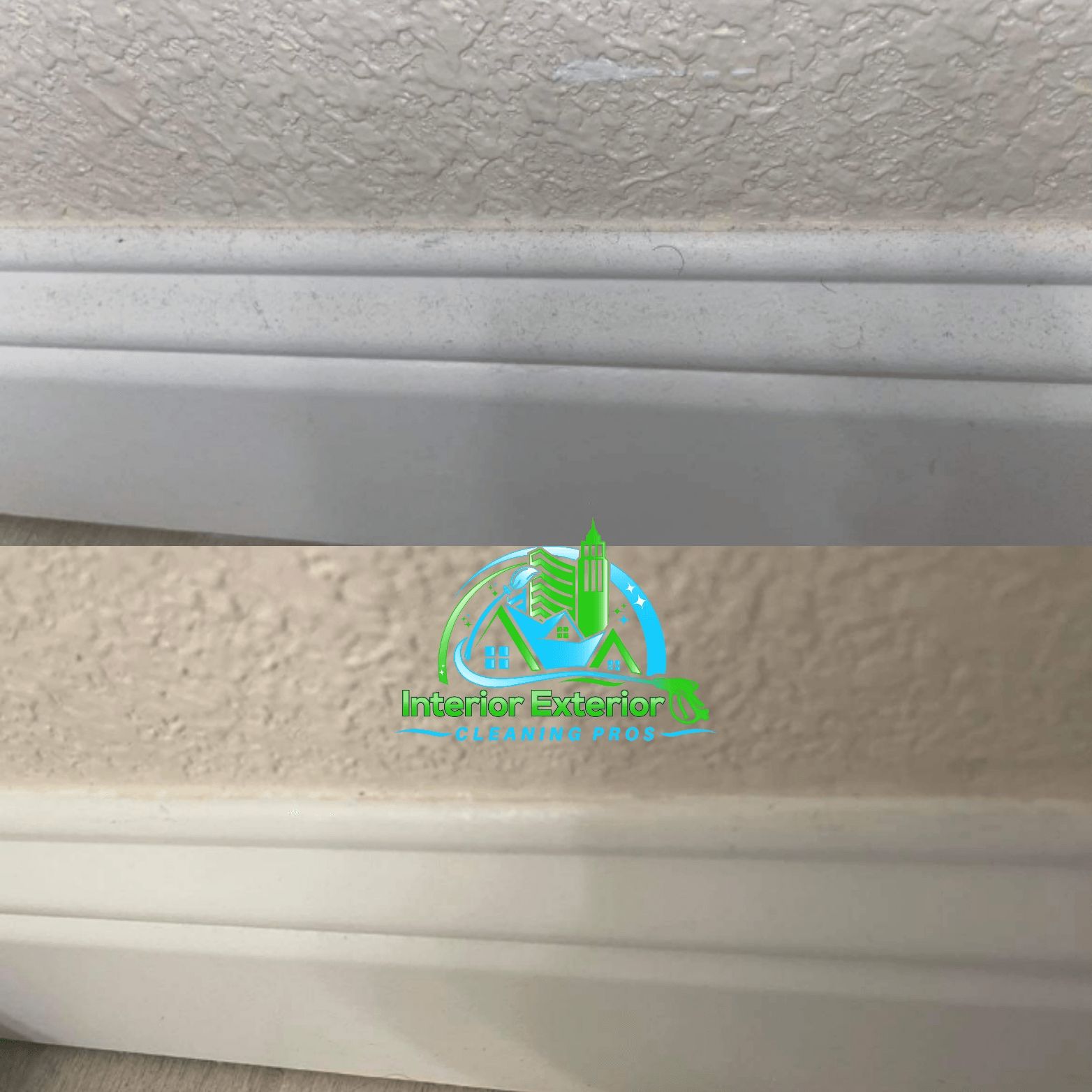 A before and after photo of a white skirting board on a wall.