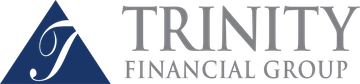 Logo for Trinity Financial Group. A dark blue triangle with a white 
