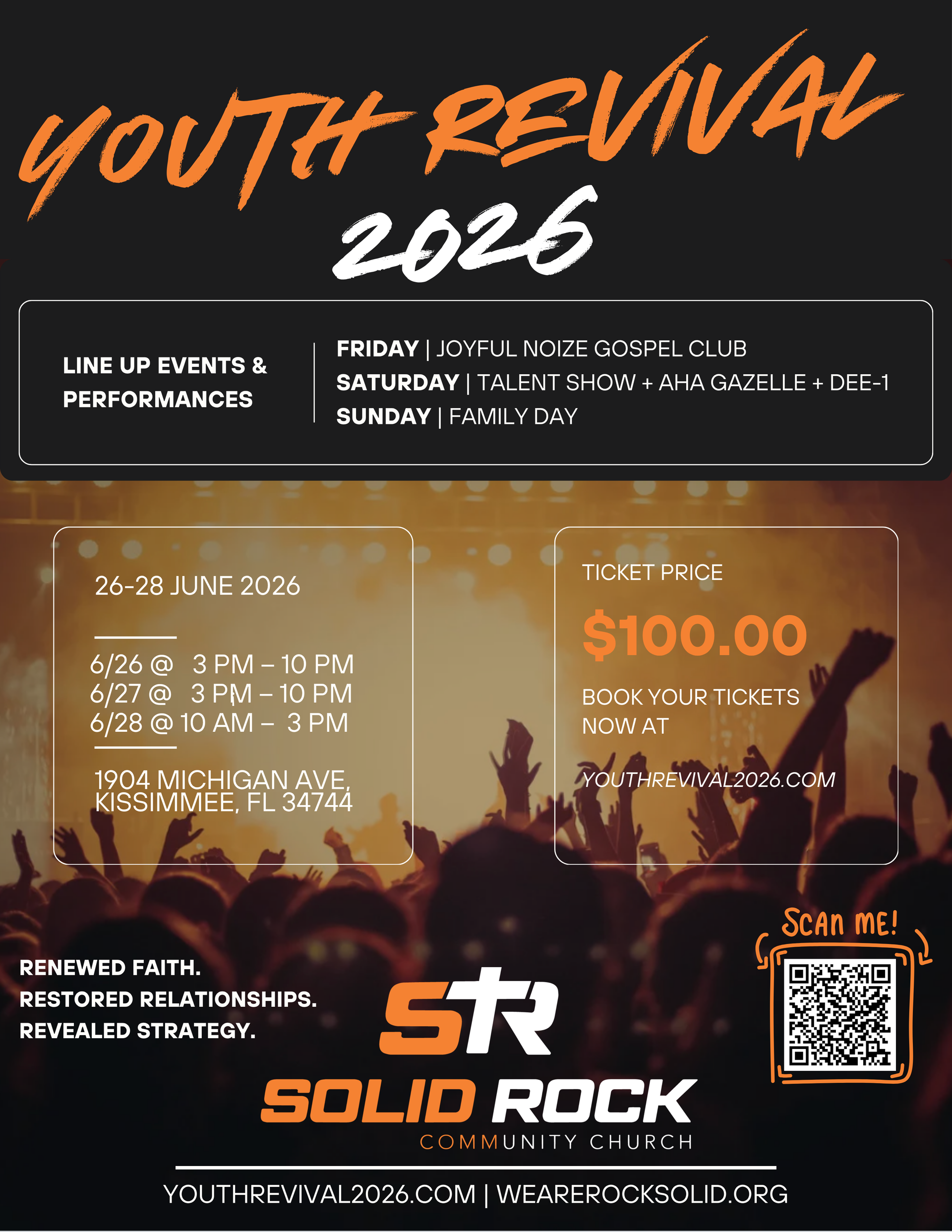 Youth Revival Summit 2026 event poster. Includes event lineup, location, dates, and ticket information.