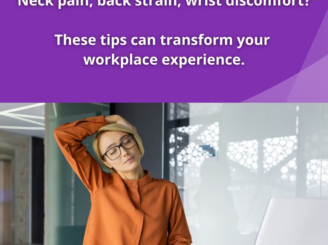 A woman stretching her neck at the office.