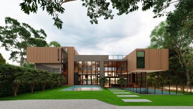 An Artist 's Impression of a Large House With a Swimming Pool — Omni Builders In Bungalow, QLD