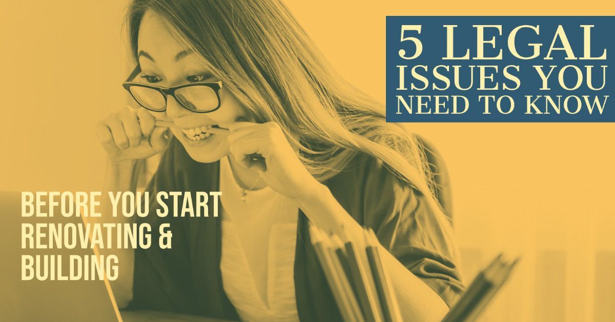 A woman wearing glasses is sitting in front of a laptop with the words 5 legal issues you need to know below her