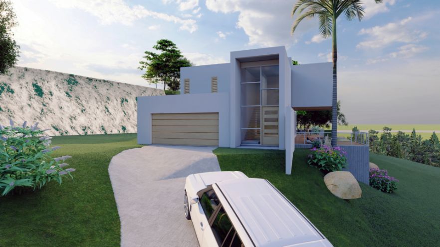 A White Limousine is Parked in Front of a Modern House — Omni Builders In Bungalow, QLD