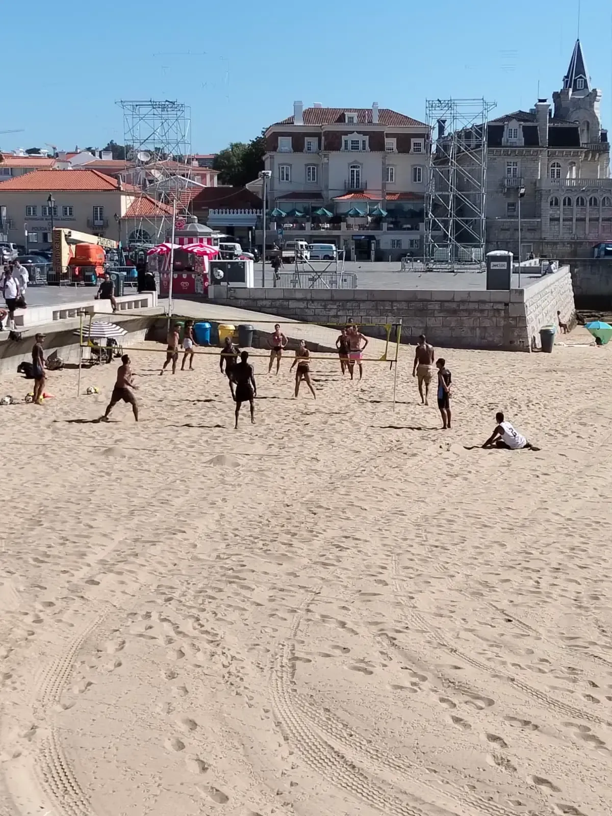 Beach volleyball on a sunny day in Cascais, Portugal