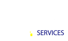 A blue and white logo for top quality services