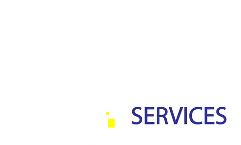 A blue and white logo for top quality services