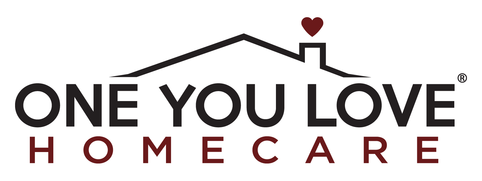 ONE YOU LOVE Homecare logo with a house roof line and red heart above the chimney