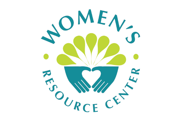 Women’s Resource Center logo with teal text and green leaf, heart, and flower icon