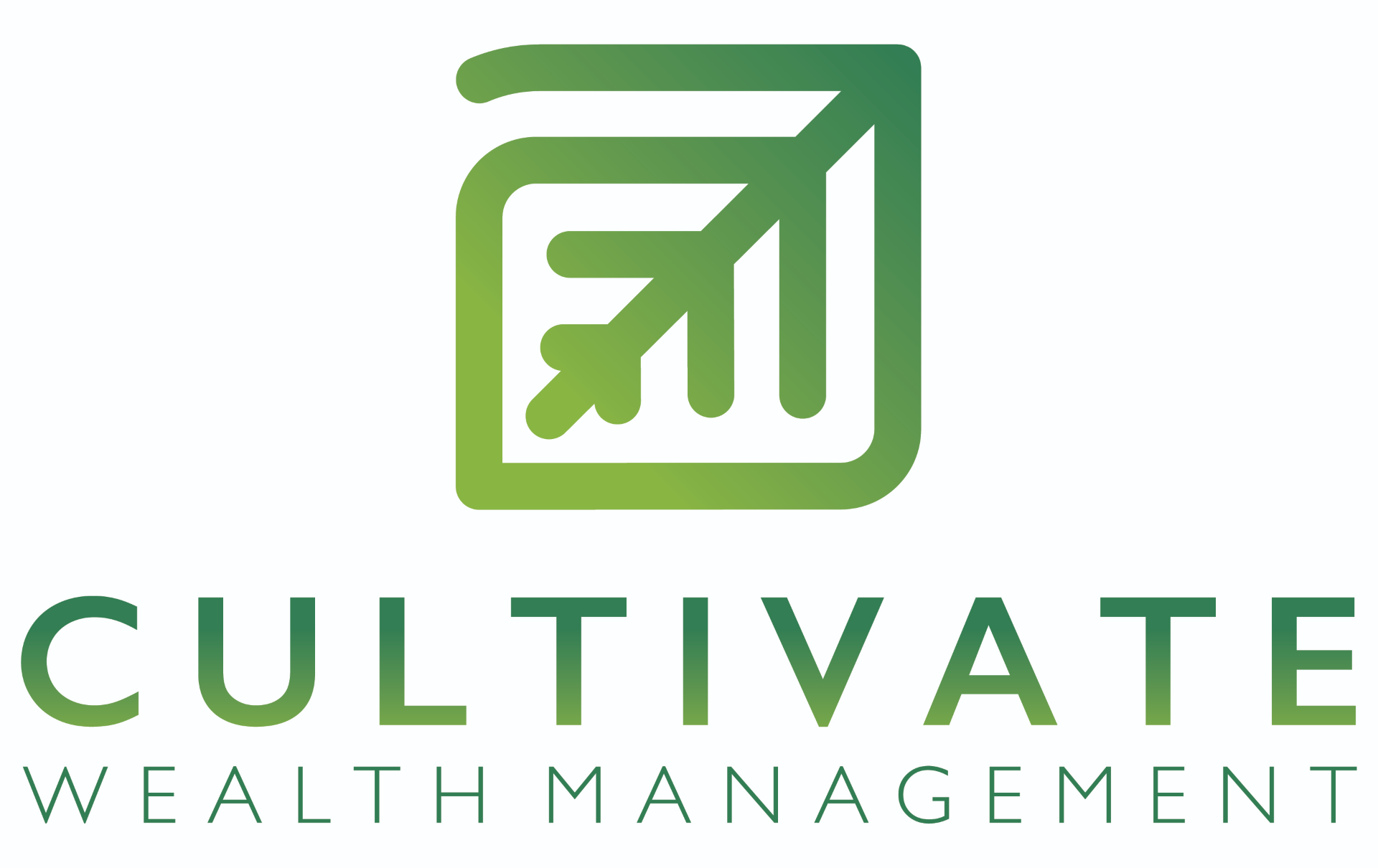 Green stylized upward-arrow logo above “Cultivate Wealth Management” text.