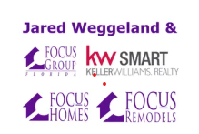 Real estate advertisement featuring Jared Weggeland and Focus Group Florida, Keller Williams Realty, Focus Homes, and Focus Remodels logos.