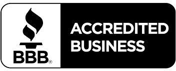 BBB Accredited Business logo, with a torch in a white square and text