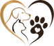 Sagoma a forma di cuore con l'impronta di un cane, un gatto e una zampa, e un piccolo cuore all'interno.