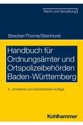 Book cover with blue and yellow design: Handbuch für Ordnungsämter und Ortspolizeibehörden Baden-Württemberg.