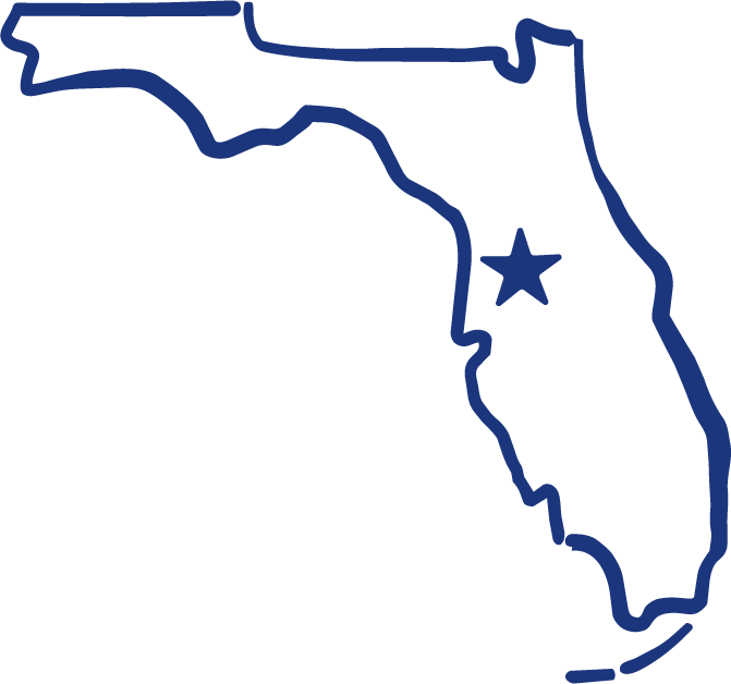 Outline of Florida in blue with a blue star marking central Florida