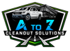 A to Z Cleanout Solutions logo with white pickup, dump trailer, and blue-green text on black background