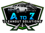 A to Z Cleanout Solutions logo with white pickup, dump trailer, and blue-green text on black background
