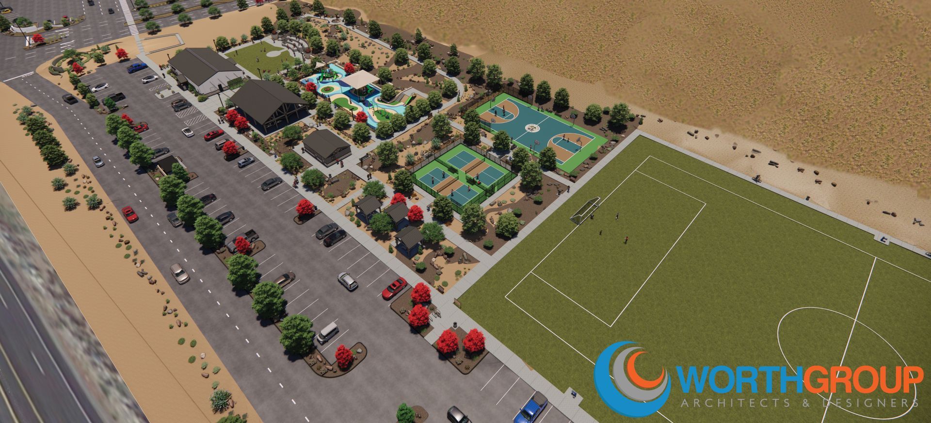 An aerial view of a worth group park