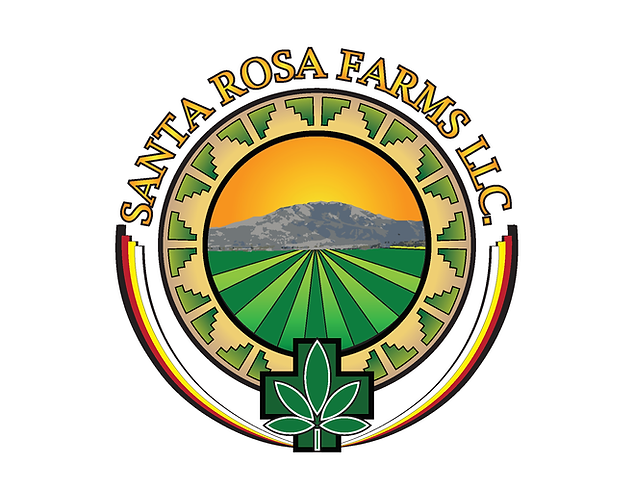 Santa Rosa Farms LLC logo: Farm scene with a rising sun and cannabis leaf.