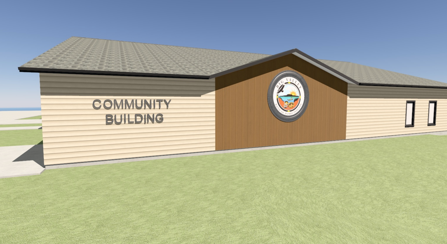 A computer generated image of a community building