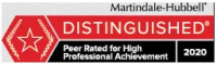 A red and black sign that says distinguished peer rated for high professional achievement
