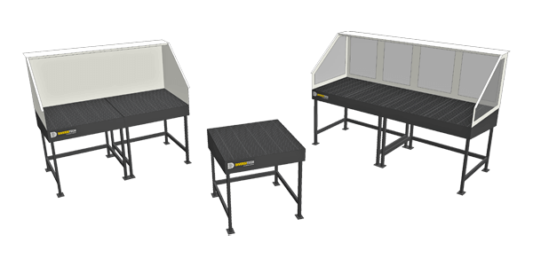 Three black outdoor tables with mesh wind screens, shown in different sizes on white background