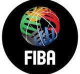 FIBA logo with colorful basketball globe above bold white text on a black background