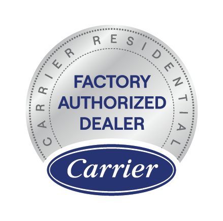 Carrier Factory Authorized Dealer emblem with blue and silver colors.