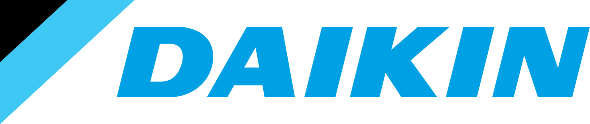 Daikin logo in blue text with an overlapping blue and black design element on the left.
