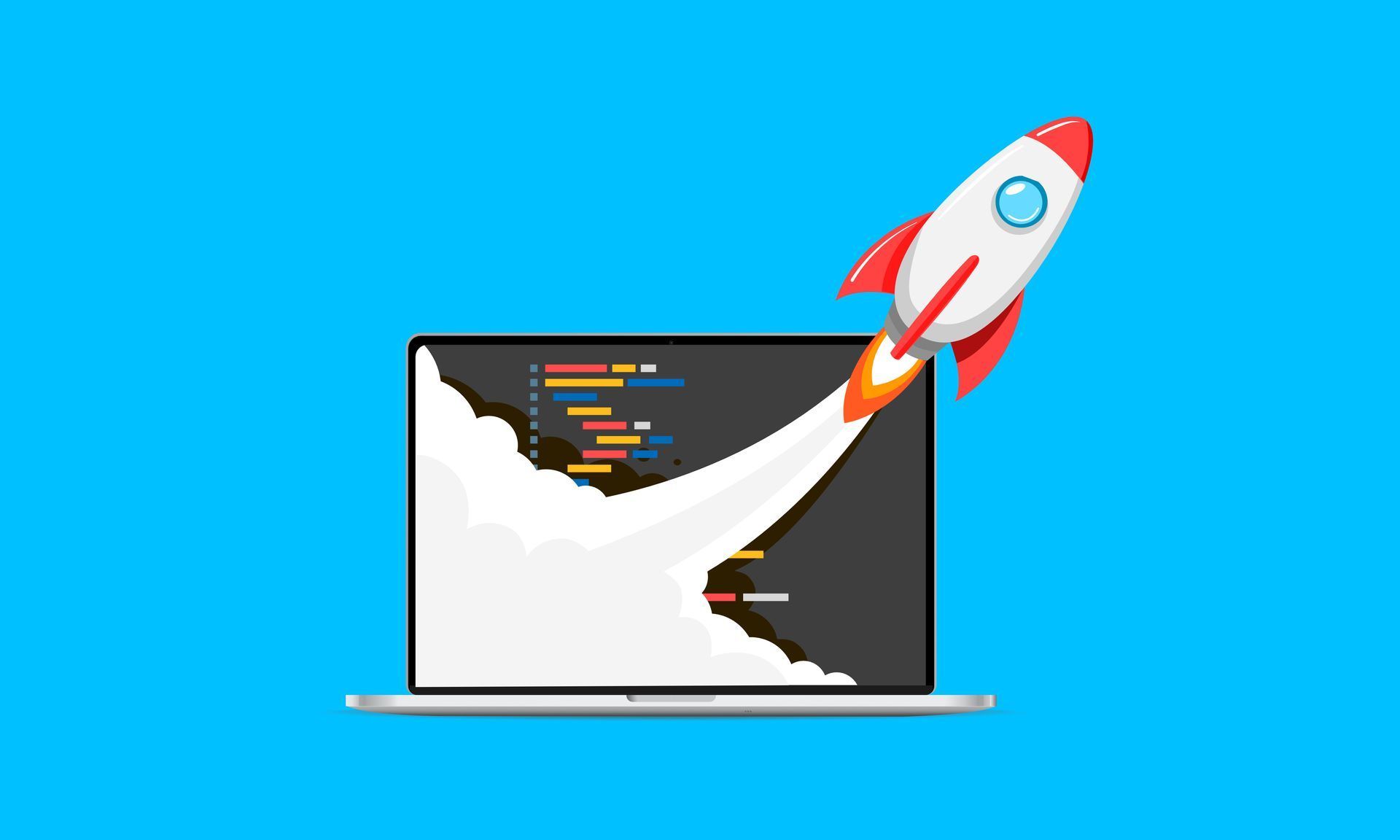 Rocket flying from laptop, indicatgion new website launch
