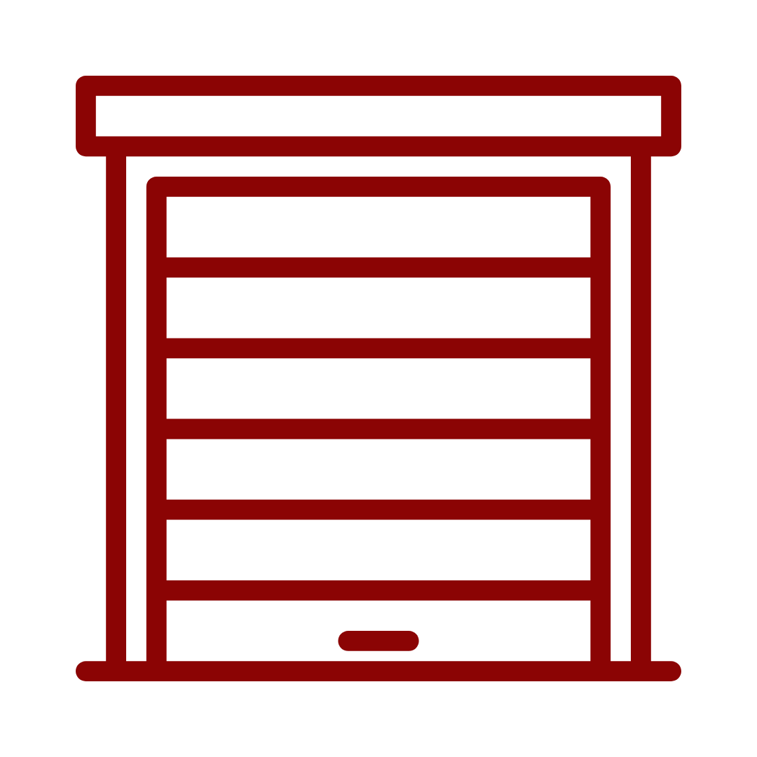 Red garage door icon with horizontal slats and a small handle