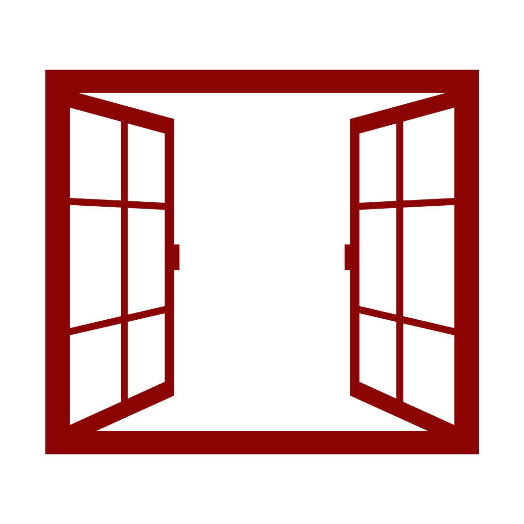 Open red window icon with horizontal slats and a small handle