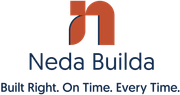 Neda Builda logo with orange and blue text and the tagline “Built Right. On Time. Every Time.”