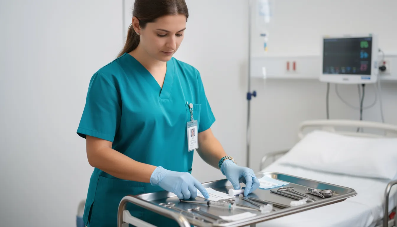 Nurse preparing medical equipment