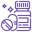 A purple icon of a bottle of pills and a pill.