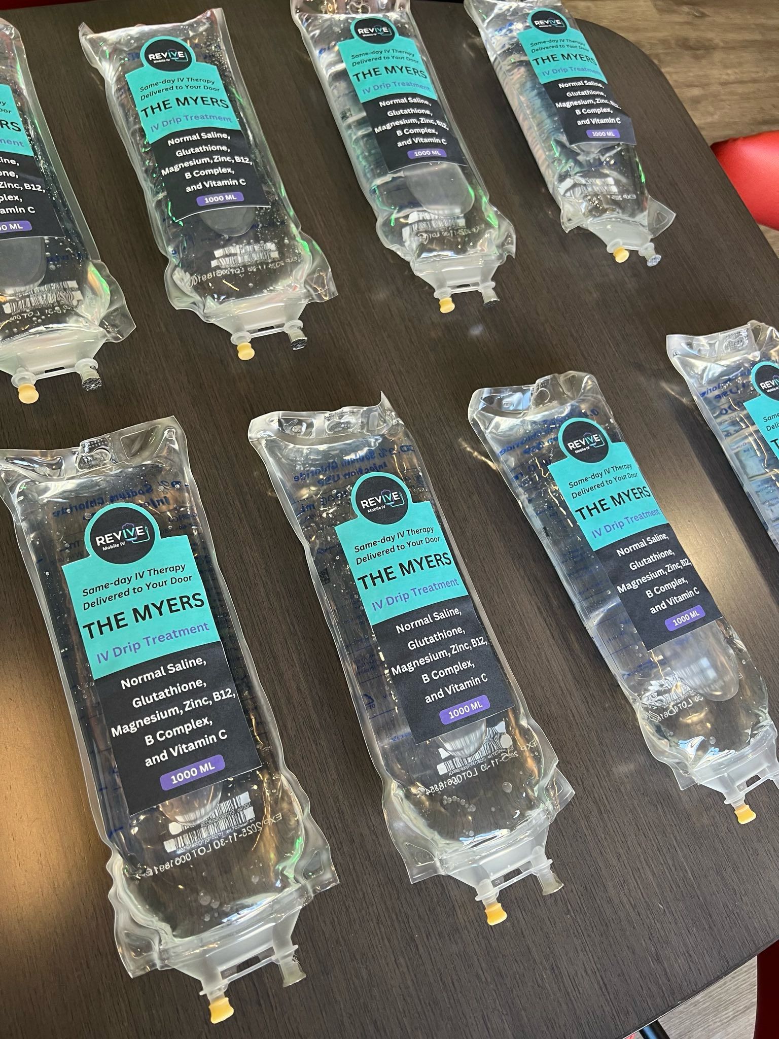 IV therapy bags prepared for treatment