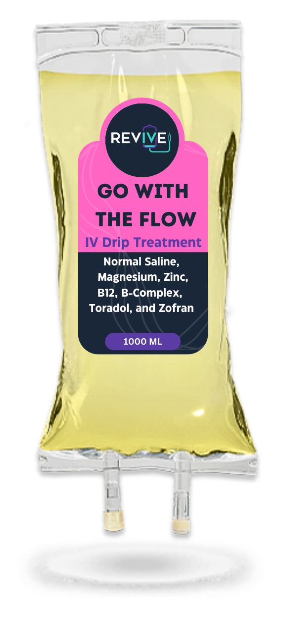 A bag of revive go with the flow drip treatment
