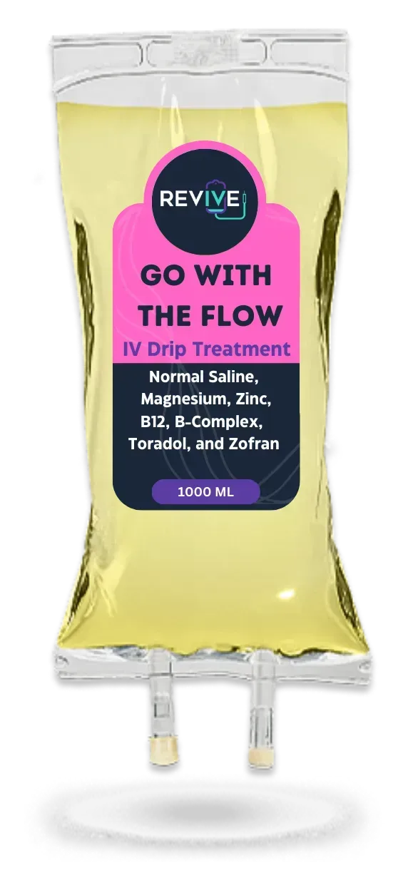 A bag of revive go with the flow drip treatment