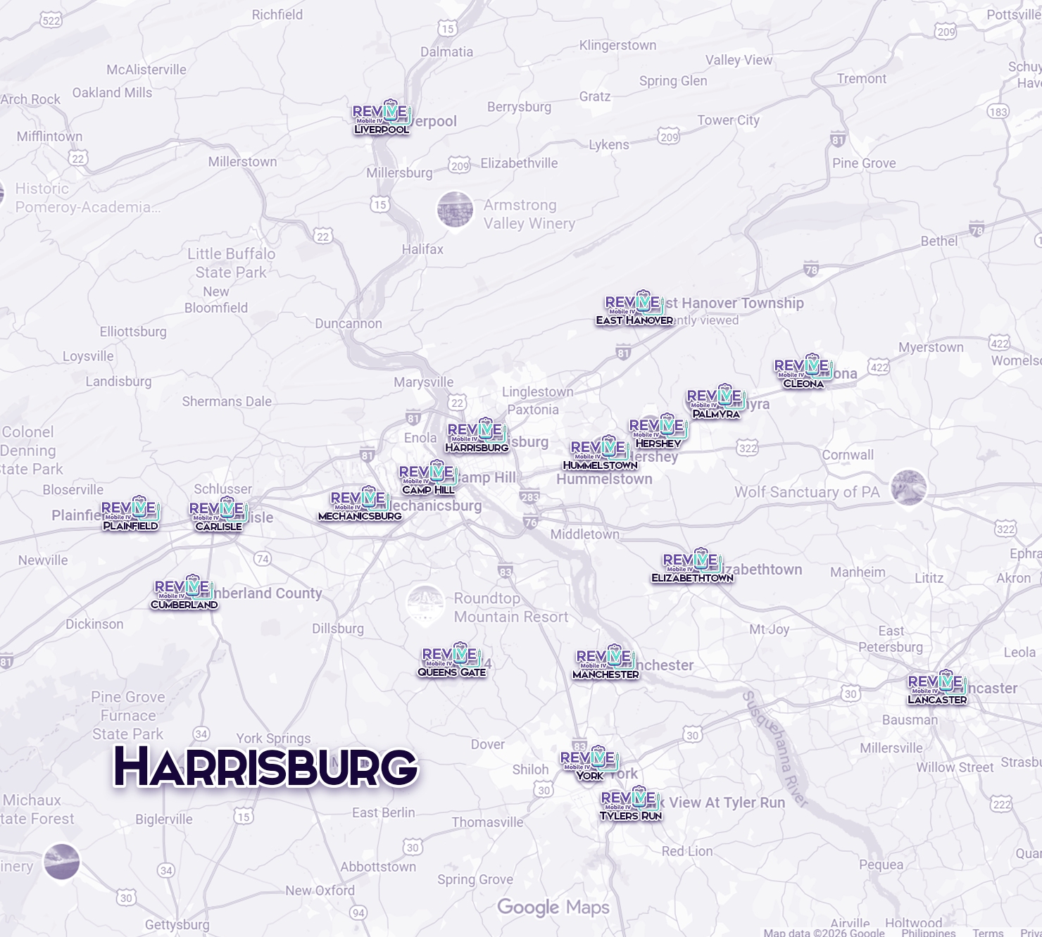Harrisburg service area map