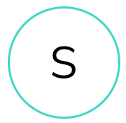 The letter s is in a circle on a white background.