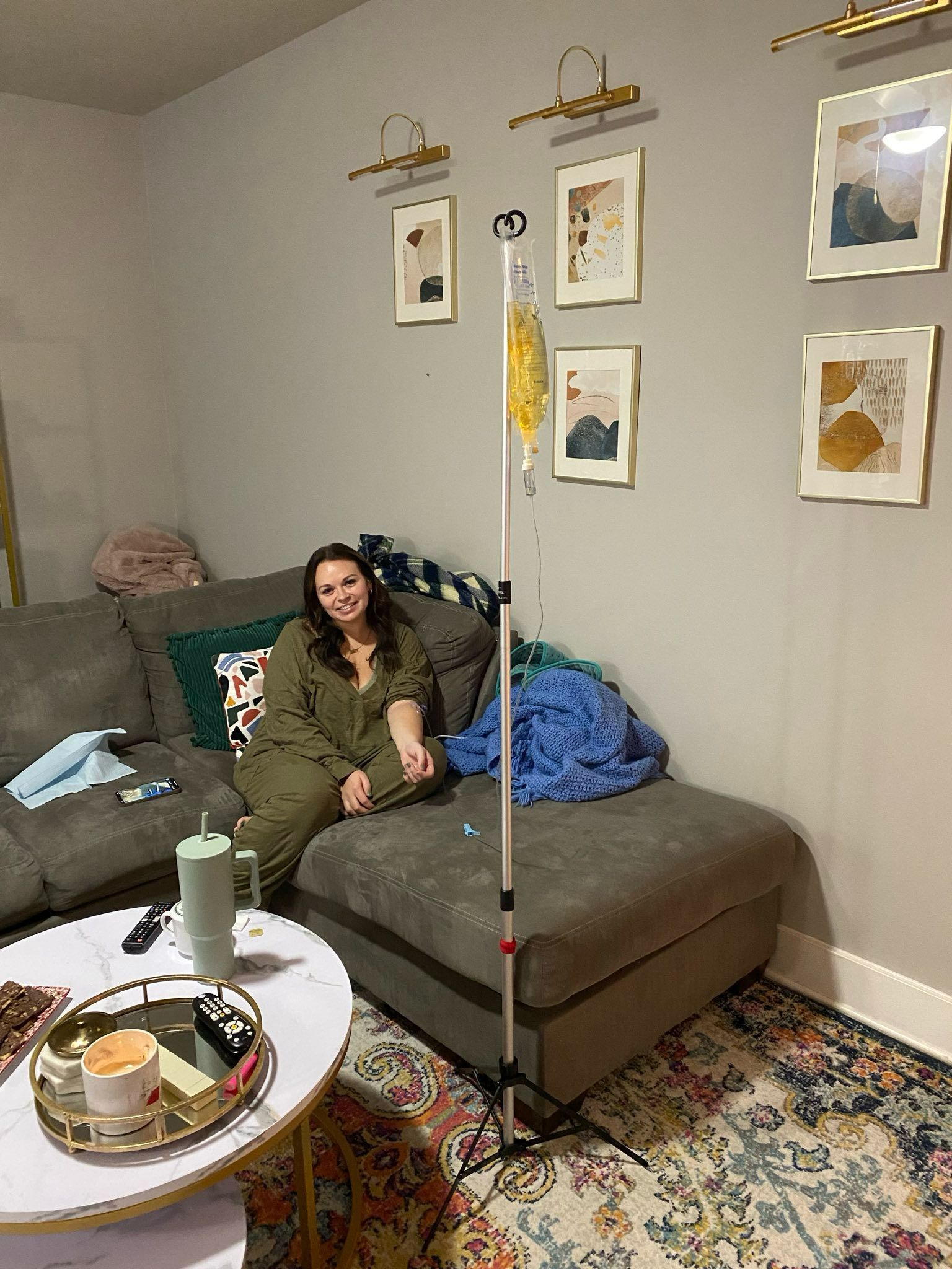 Client receiving in-home IV therapy