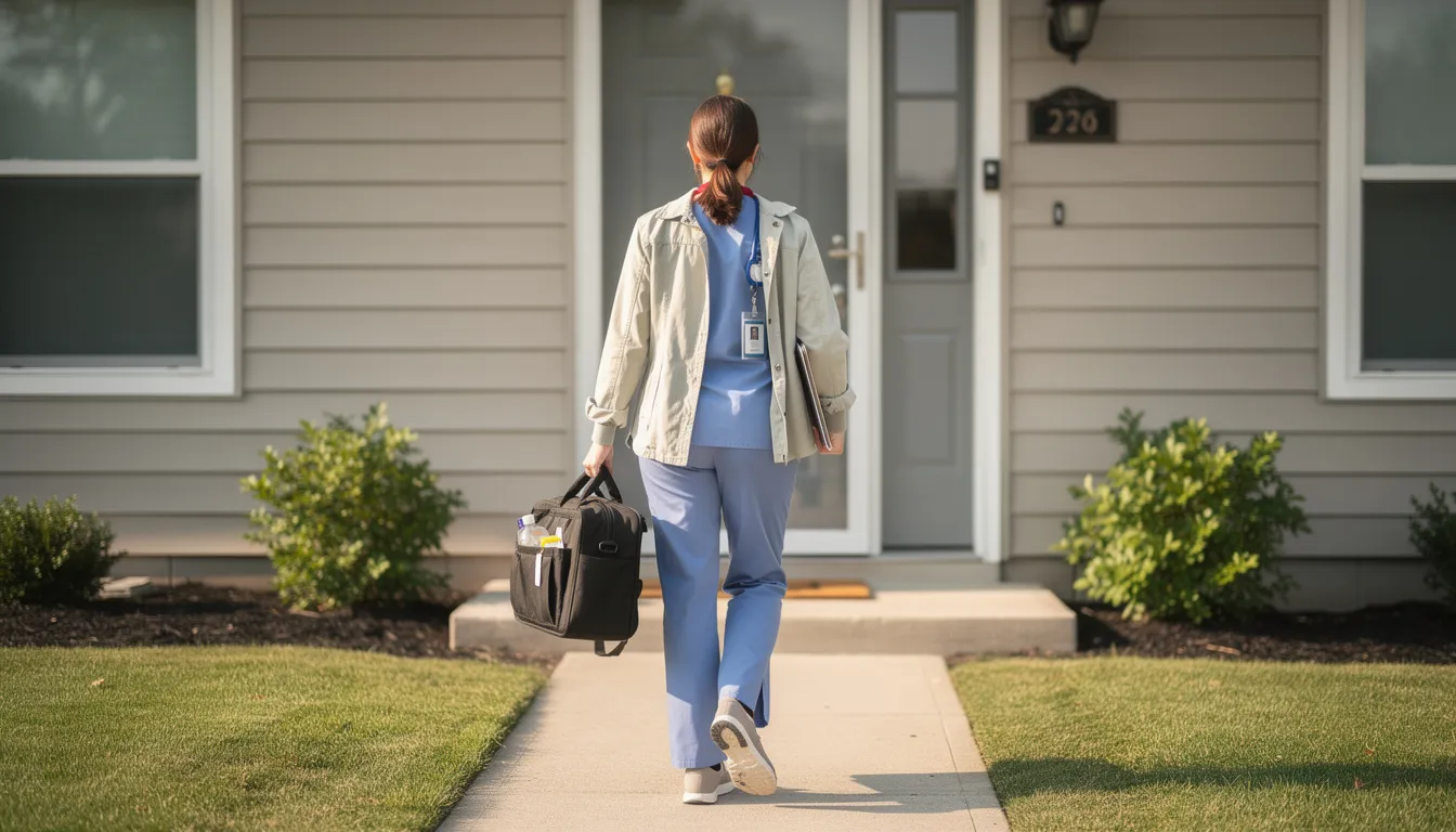 Mobile IV nurse arriving at a client's home
