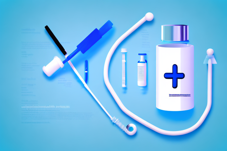 A stethoscope is surrounded by a bottle of pills and a brush