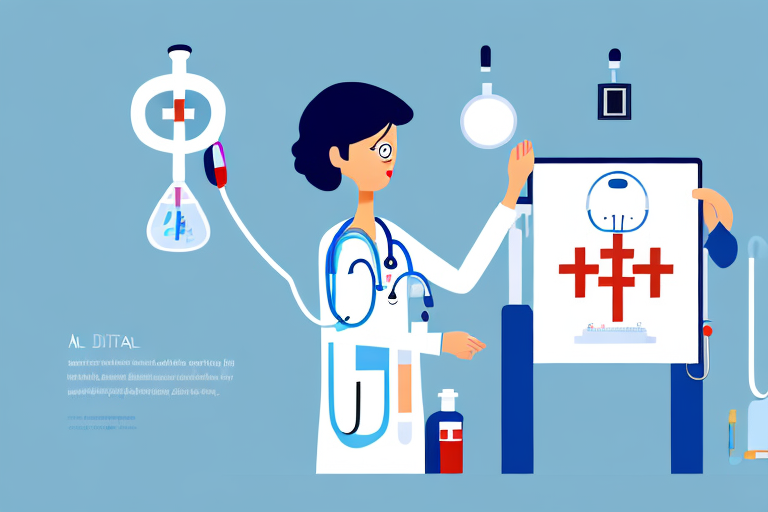 A female doctor is holding a white board with a picture on it.