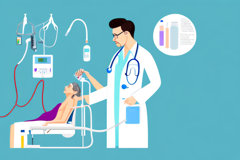 A doctor is giving an injection to a patient in a hospital bed.